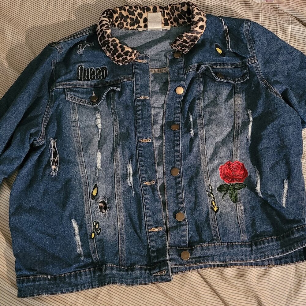 K Jordan leopard embellished denim set